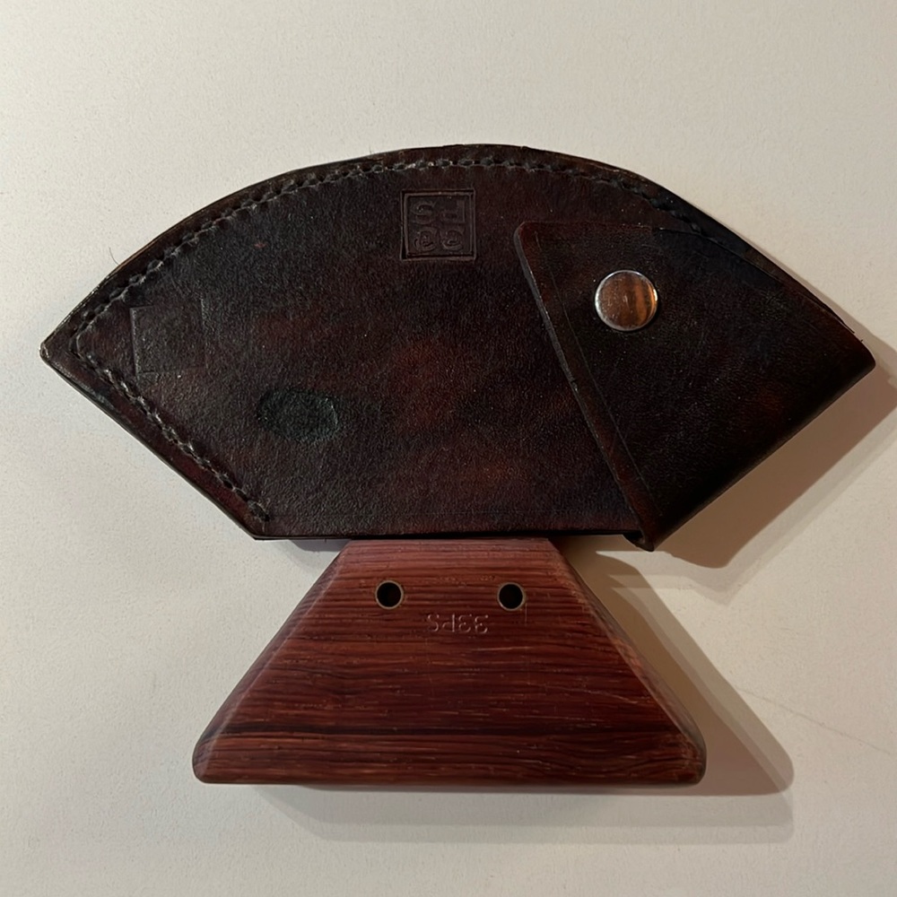 Handmade wooden handled, chopping knife with leather cover